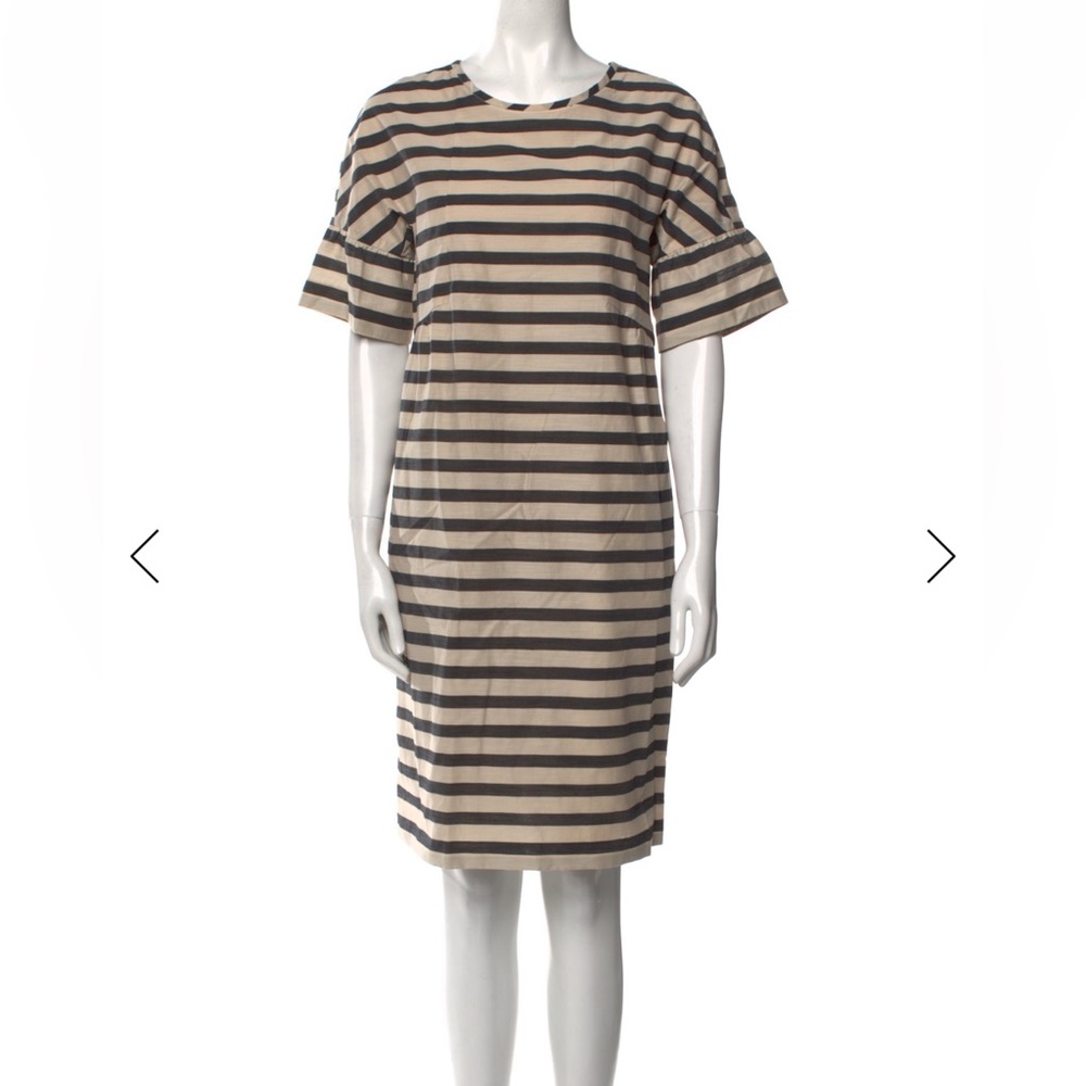 MaxMara Weekend Black & Tan Striped Cotton Shift Dress Size 14